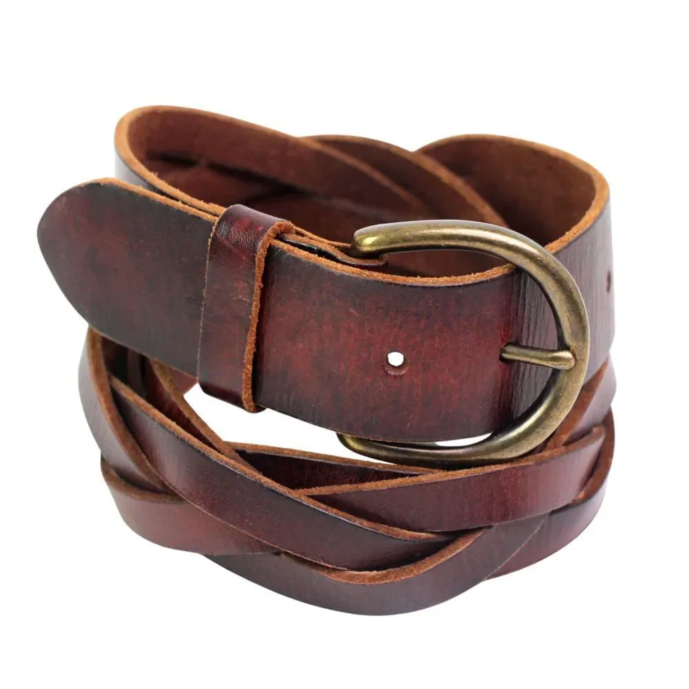 J. CREW BRAIDED BROWN GENUINE LEATHER 1-1 1/2
